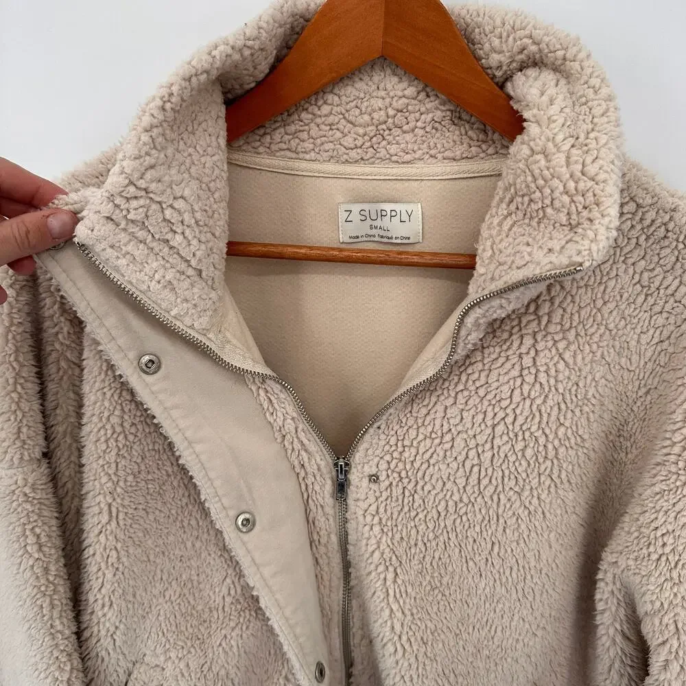 Z SUPPLY Dakota Sherpa Full Zipper Jacket in Ivory Cream // S